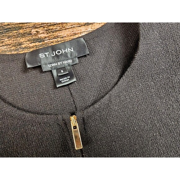 St. John Hand Sewn Suit Black Brown Boucle Knit Zip Jacket 8 Pencil Dress 6 EUC! - Picture 5 of 12